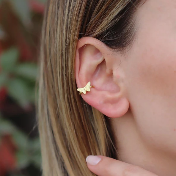 Kelebek Modeli Gold Kaplama Gümüş Kıkırdak ürün görseli 1