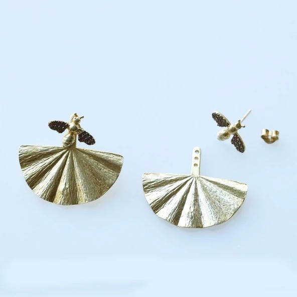 Mini Arı Gold Kaplama Gümüş Küpe - Resim 3