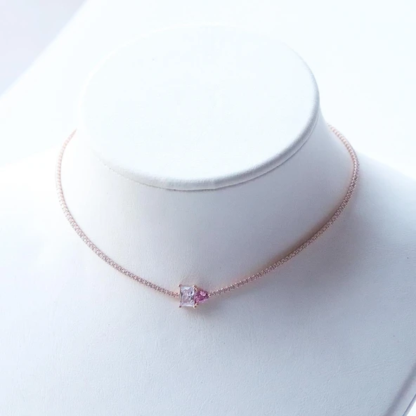 Kalp Choker Gümüş Kolye - Resim 3
