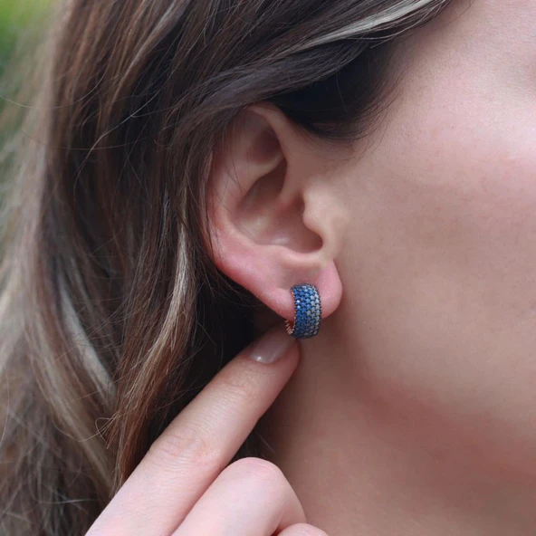 Nano Taşlı Rose Gold Kaplama 5 Sıra Tamtur Gümüş Küpe ürün görseli 1