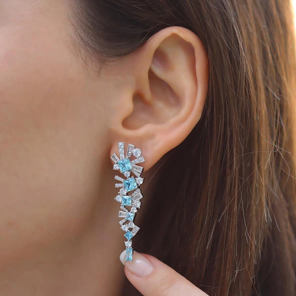 Aquamarine Taşlı Gümüş Küpe - Resim 3