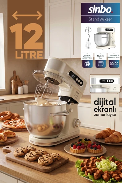 SİNBO SMX-2779 12L Dev Hazneli Dijital Ekranlı Zaman Ayarlı Stand Mikser 2000W ürün görseli 1
