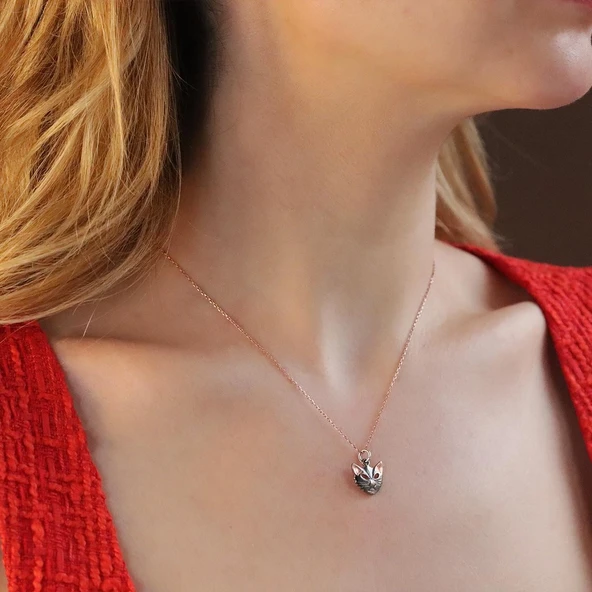 Kedi Maske Rose Gold Kaplama Gümüş Kolye ürün görseli 1