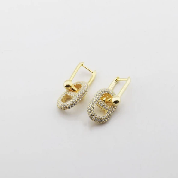 Zirkon Taşlı Gold Kaplama Düğme Gümüş Küpe ürün görseli 1