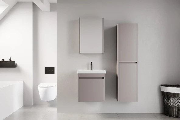 Denko Milano 50 cm MDF Kül Gri Banyo Dolabı Takımı ve Boy Dolabı ürün görseli 1