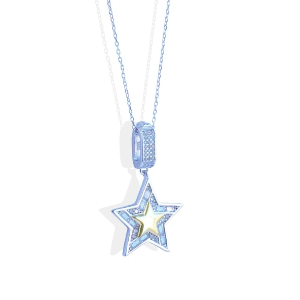 Stars Charm Gold Gümüş Kolye - Resim 3