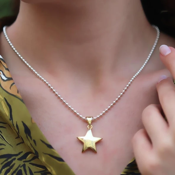 Gold Kaplama Yıldız Gümüş Kolye ürün görseli 1
