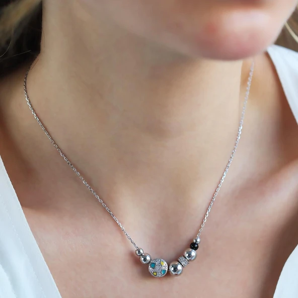 Zirkon Taşlı Charm Gümüş Kolye - Resim 4