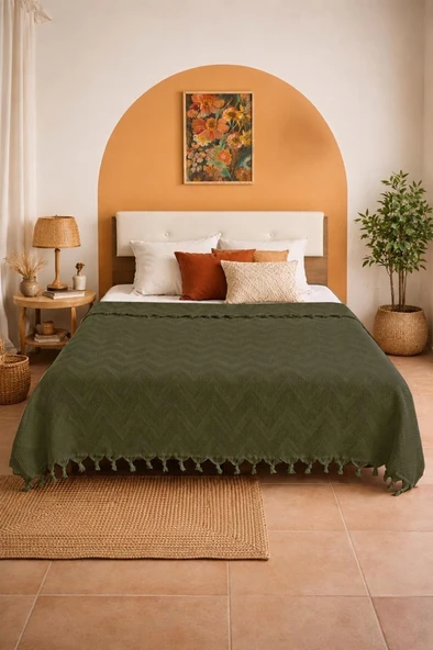 Elit Jakarlı Çift Kişilik Tek Pike 200x230 cm Haki ürün görseli 1