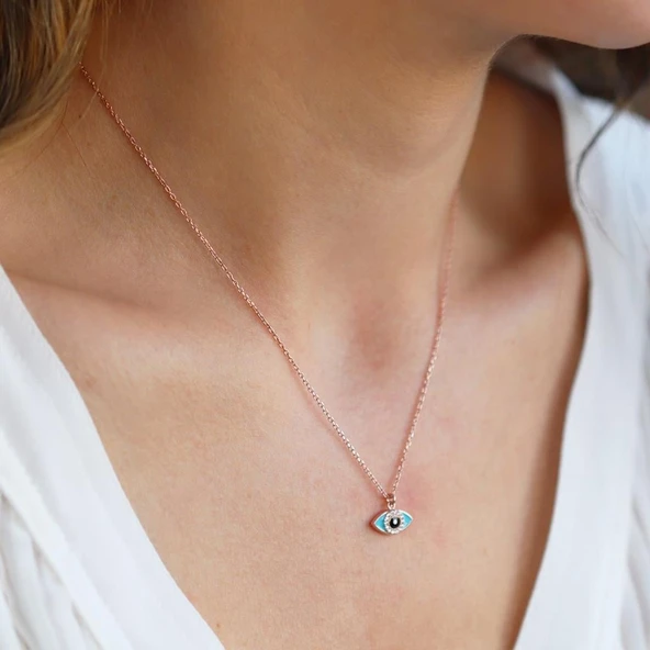Mine İşli Mini Göz Figürlü Rose Gold Kaplama Gümüş Kolye ürün görseli 1
