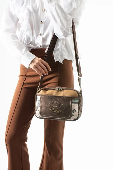 Ventis Amazing Vintage Kadın Omuz Çantası Çok Bölmeli Desenli Tasarım Kapitone Kahverengi Model: 571-21B ürün görseli 1