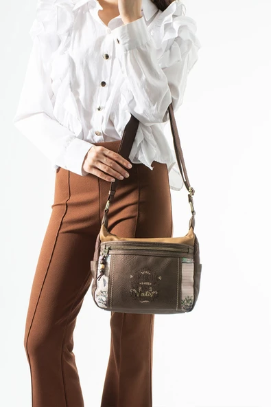 Ventis Amazing Vintage Kadın Omuz Çantası Çok Bölmeli Desenli Tasarım Kapitone Kahverengi Model: 571-21C ürün görseli 1