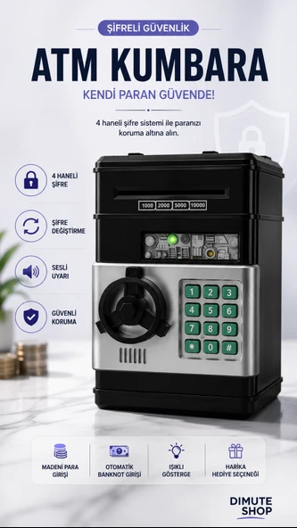 ATM Kumbara Şifreli Elektronik Para Kasası Otomatik Para Çeken Çocuk Kumbarası ürün görseli 1
