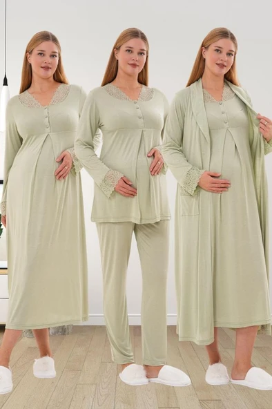 Mecit 6332 Yeşil Sabahlık Gecelik Pijama Hamile Lohusa Set ürün görseli 1