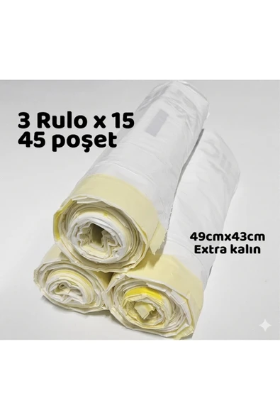 Büzgülü Çöp Torbası - 49cmx43cm - Kedi Kumu Poşeti 3x15 Toplam 45 Poşet ürün görseli 1