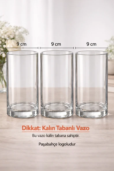Paşabahçe Countra 3'lü Set Logolu Kalın Tabanlı Silindir Cam Mumluk 9x16 cm ürün görseli 1