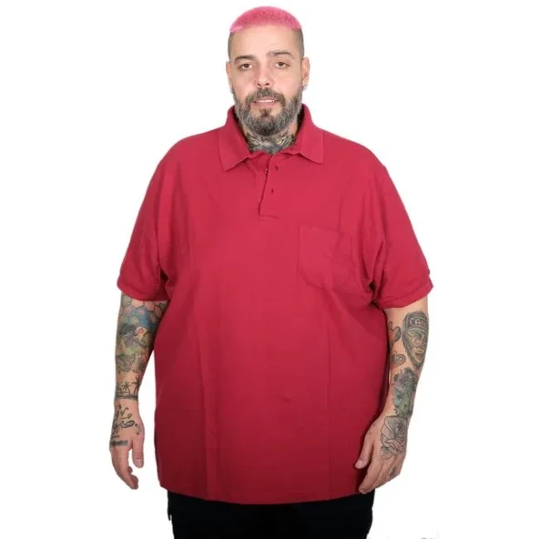 Battal Beden Erkek Tshirt Polo Yaka Cepli Klasik Pike 20552 Bordo ürün görseli 1