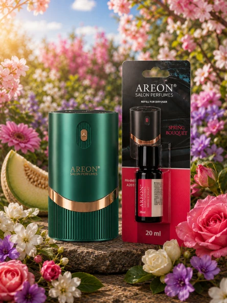 Areon Aromatik Difüzör Yeşil (Lux Metal) + Spring Bouquet ürün görseli 1