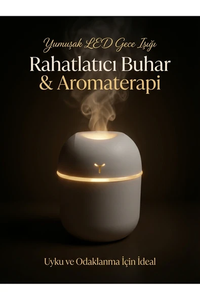 Countra 220 ml LED Işıklı USB Şarjlı Hava Nemlendirici ve Aroma Difüzörü Beyaz ürün görseli 1