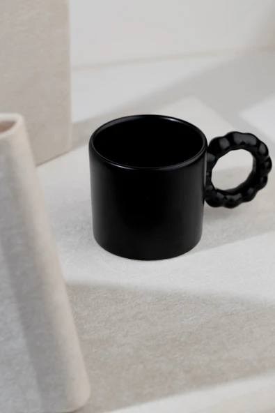 Countra El Yapımı Seramik Tasarım Kupa Bardak Mug Mat Siyah Renk 260ml Baloncuk Kulp ürün görseli 1