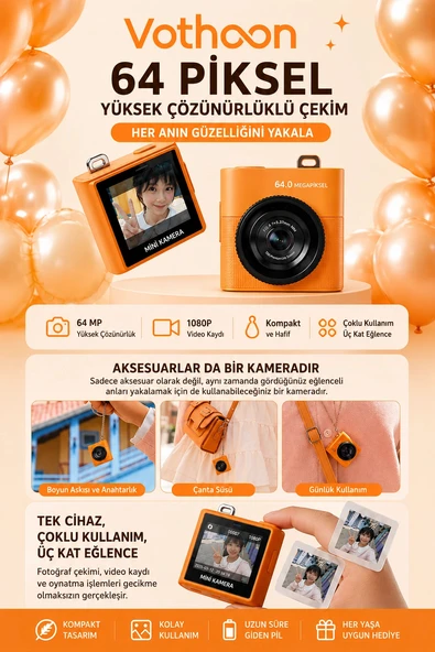 Mini Dijital Kamera 64MP 16x Digital Zoom Retro Vintage 1.4"Ekranlı Video Kamera Taşınabilir Tasarım ürün görseli 1