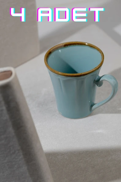 Countra El Yapımı 4'lü Seramik Özel Kahve Köpüğü Desenli Vintage Tasarım Kupa Çay Fincan KahveKupası 10cm9cm ürün görseli 1