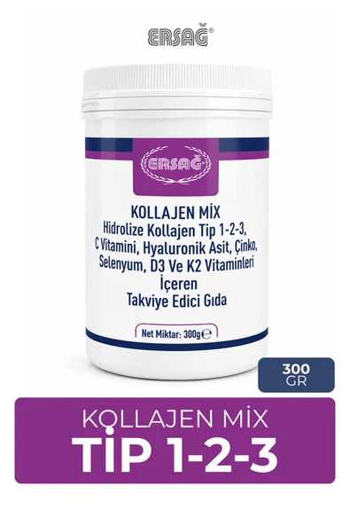 ERSAĞ Kollajen Mix Tip 1-2-3 C Vitamini Hyaluronik Asit İçeren Takviye Edici Gıda 300 GR ürün görseli 1