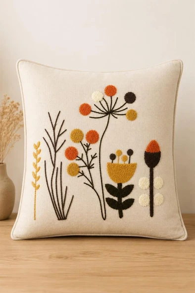 Çiçekçim Lüx Nakışlı Keten Kırlent Kılıfı 45x45 cm ürün görseli 1
