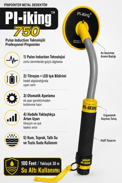 Scuba PI-iking 750 Su Geçirmez Pinpointer Metal Dedektörü 30 Metre Titreşimli Nokta Tespit Cihazı ürün görseli 1