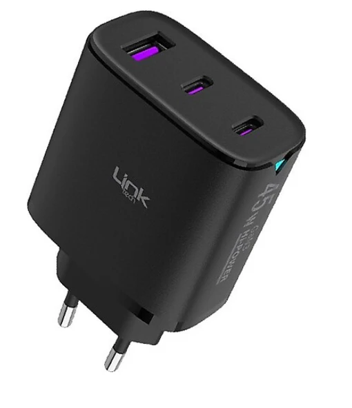 LinkTech C317 45W PD 3.0 QC4.0 2X PD+USB Şarj Adaptörü (Siyah) ürün görseli 1