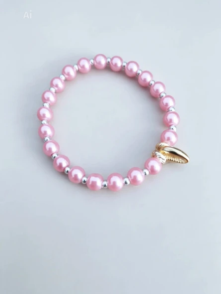 Pembe İncili Kadın Bileklik 17 cm Esnek ürün görseli 1