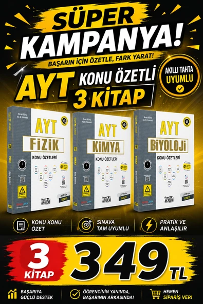 Üçgen Akademi Süper Kampanya AYT Konu Fizik Kimya Biyoloji Özetli Soru Bankası Tam 3 Kitap ürün görseli 1
