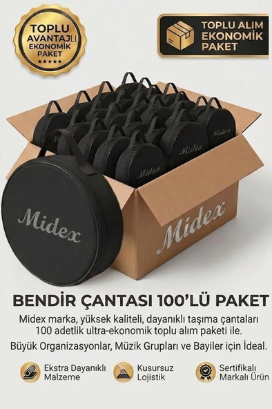 Midex BCS-400-100X Bendir Def Erbane Çantası 100'lü Paket Kaliteli Siyah Kılıf (100 Adet) ürün görseli 1