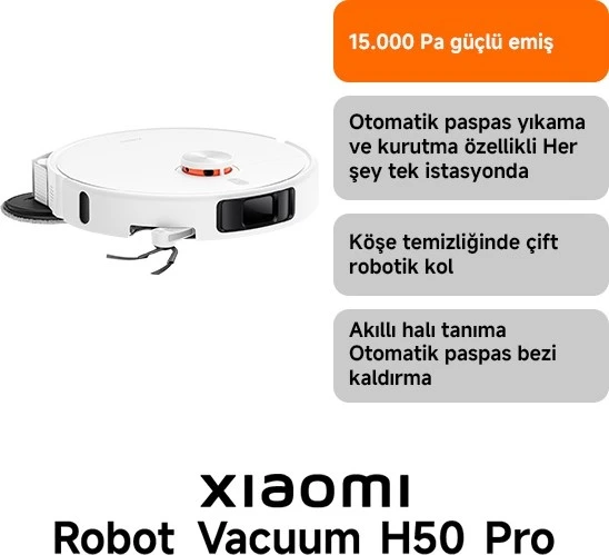 Xiaomi Robot Vacuum H50 Pro Robot Süpürge White - Resim 3