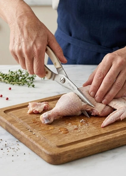 Paslamaz çelik çok fonksiyonlu mutfak makası et tavuk için ideal kesim makası BEYAZ RENK ürün görseli 1