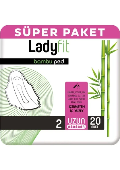 Ladyfit Bambu Ped Süper Uzun 20 Adet Gece Kullanım için Uygun Nefes Alabilen Yüzey ürün görseli 1