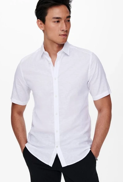 ONSCAIDEN LIFE SS SOLID LINEN BLEND NOOS  Erkek Gömlek 22009885 - Resim 3
