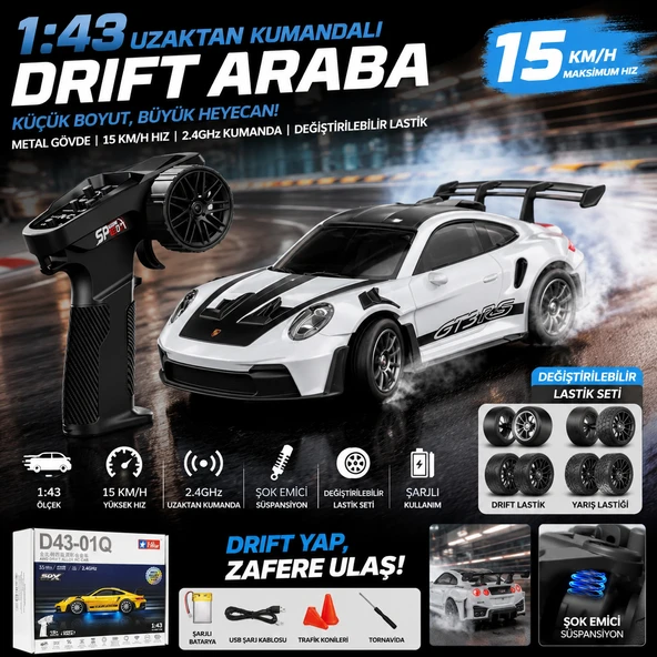 Uzaktan Kumandalı 1:43 Metal Drift Araba 15 KM/H Hız | 2.4GHz Kumanda Şarjlı RC Yarış Arabası ürün görseli 1