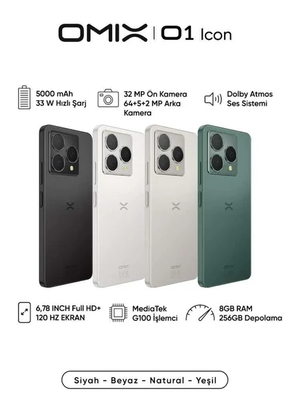 Omix O1 ICON 8/256 Akıllı Telefon Siyah - Resim 4