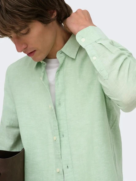 ONSCAIDEN LIFE LS SOLID LINEN BLEND NOOS  Erkek Gömlek 22012321 - Resim 6
