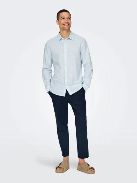ONSCAIDEN LIFE LS SOLID LINEN BLEND NOOS  Erkek Gömlek 22012321 - Resim 3