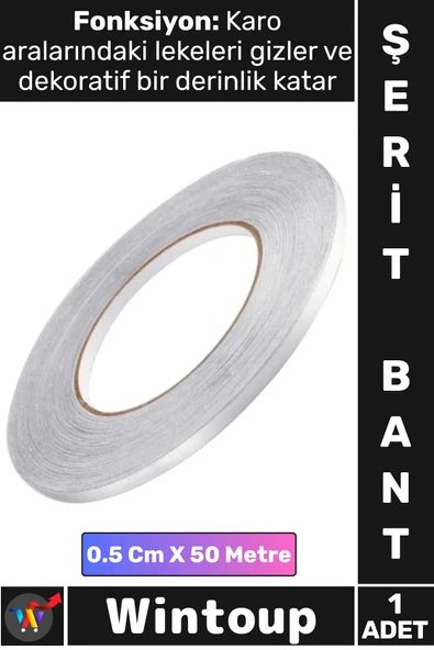#Bant Kendinden Yapışkanlı 50 Metre Gri Karo Zemin Duvar Şerit Fayans Arası İzolasyon Bantı Silver ürün görseli 1