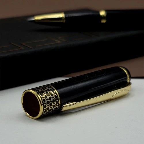 Gold İşlemeli Siyah Metal Roller Kalem - Resim 2