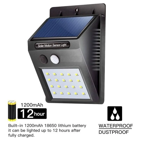 20 Ledli Hareket Sensörlü Dış Mekan Solar Lamba - Resim 3
