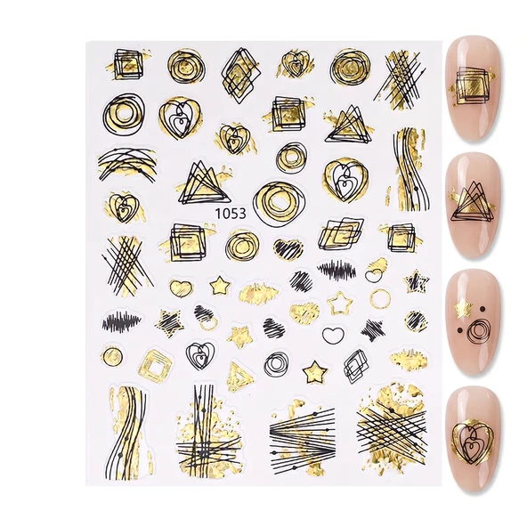 Gold Holografik Geometrik Çizim Tırnak Sticker Tırnak Etiketi Nail Art JO-1053g ürün görseli 1