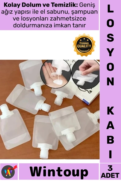 #Krem Seyahat Sızdırmaz Boş Kozmetik Şişesi Tekrar Kullanılabilir 3 Adet 100 Ml Krem Şampuan Kabı ürün görseli 1