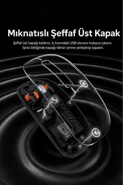 Şeffaf Çift Modlu Fare Bluetooth 5.2 + 2.4G Kablosuz Mouse TM23 Siyah - Resim 4
