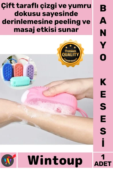 #Kese Kaliteli Çift Tasarımlı Peeling Etkili Yumuşak Masaj Yapan Süngerli Silikon Banyo Kesesi ürün görseli 1