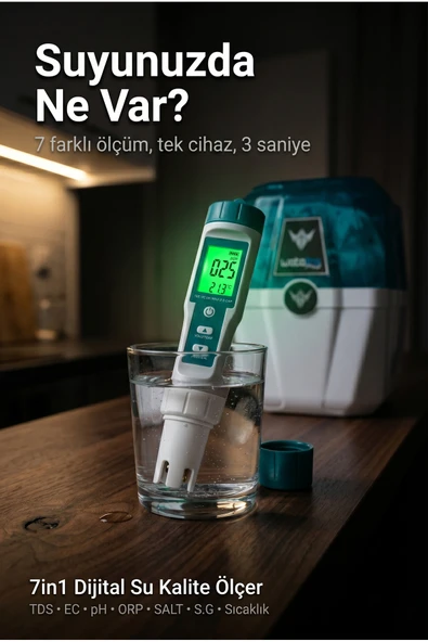 7in1 Dijital Su Kalite Ölçüm Cihazı TDS EC pH ORP Metre Sıcaklık Ölçer ürün görseli 1