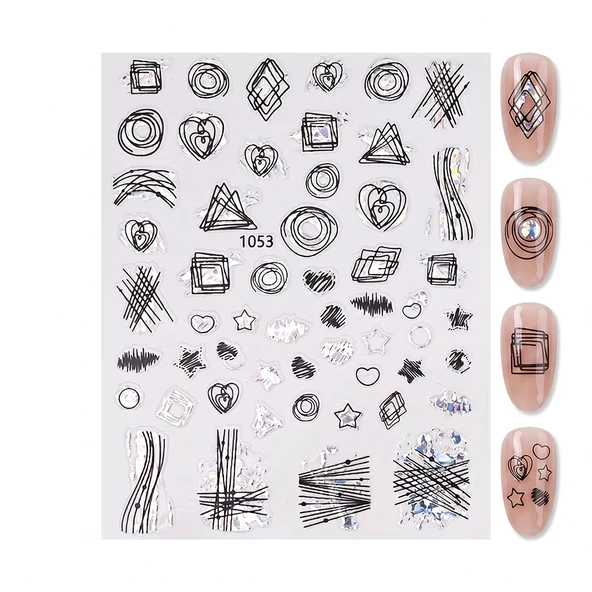 Gümüş Holografik Geometrik Çizim Tırnak Sticker Tırnak Etiketi Nail Art JO-1053S ürün görseli 1